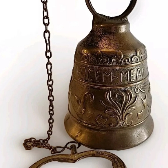 Vintage Brass Ornate Door Knocker & Bell  W/ Vocem-Meam Audi  Qui-Me-Tangit - Picture 6 of 11